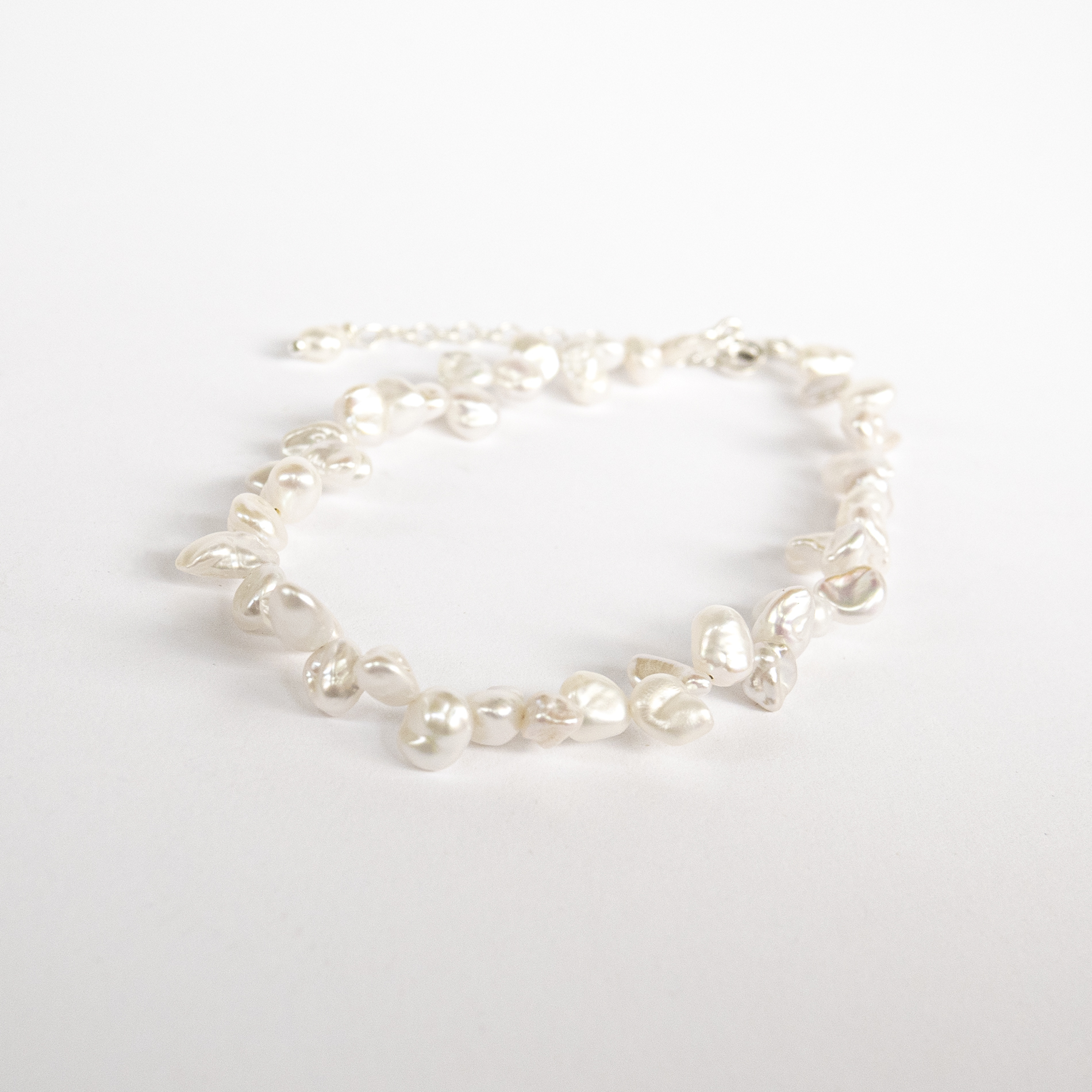 Anklet bracelet with baroque fresh water pearls.